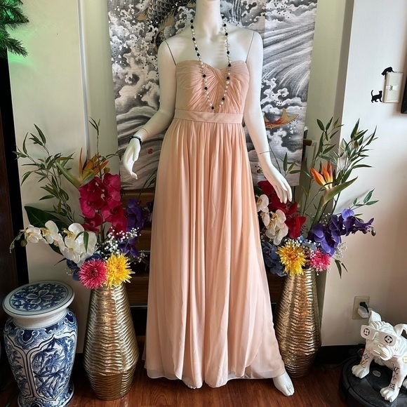 JENNY YOO PALE PINK STRAPLESS SWEETHEART CHIFFON FULL LENGTH FORMAL DRESS 16 - Picture 2 of 7